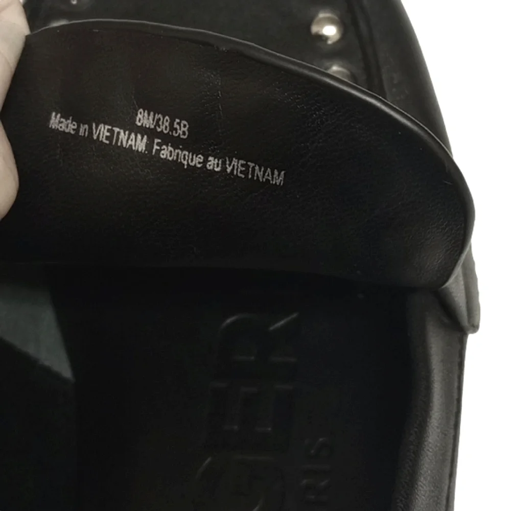 KARL LAGERFELD "AVAH" BLACK LEATHER LOAFER FLATS SHOES WITH SILVER DOME … - Picture 12 of 13